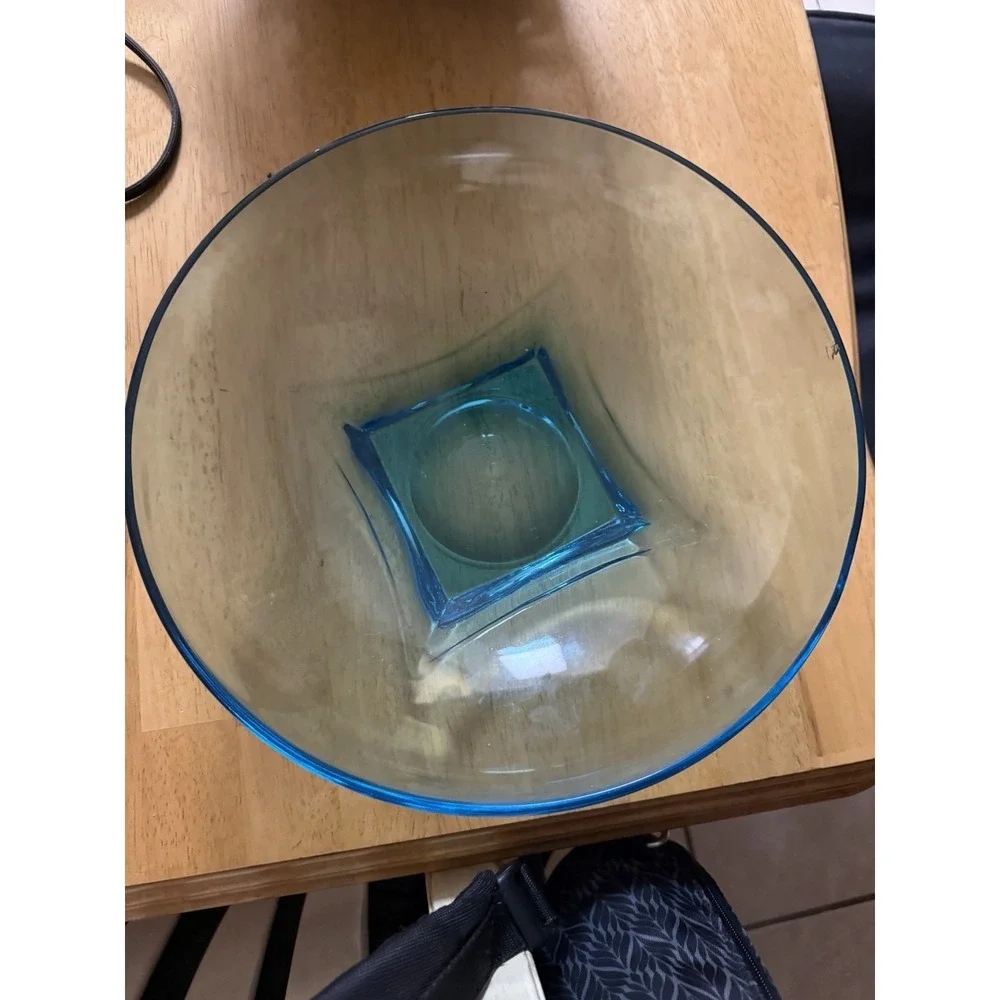 Glass Bowl, Round Shape, Blue-Tinted Design square Base Vintage Retro
